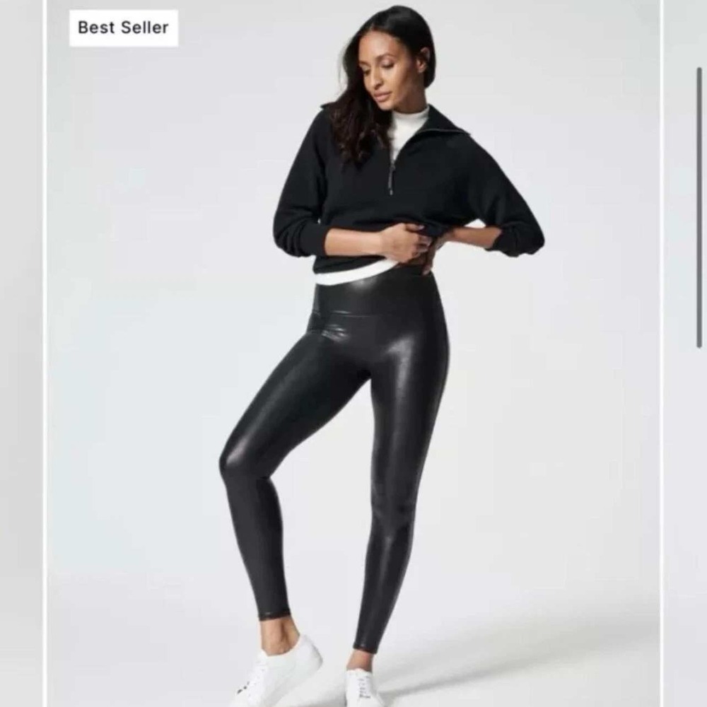 SPANX Faux Leather Leggings Black‎ High Waisted Full Length M M - Picture 10 of 10